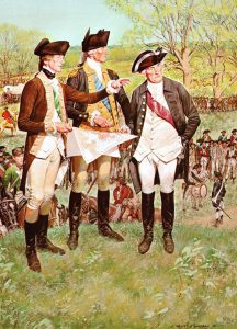 three revolutionary war soldiers in uniform