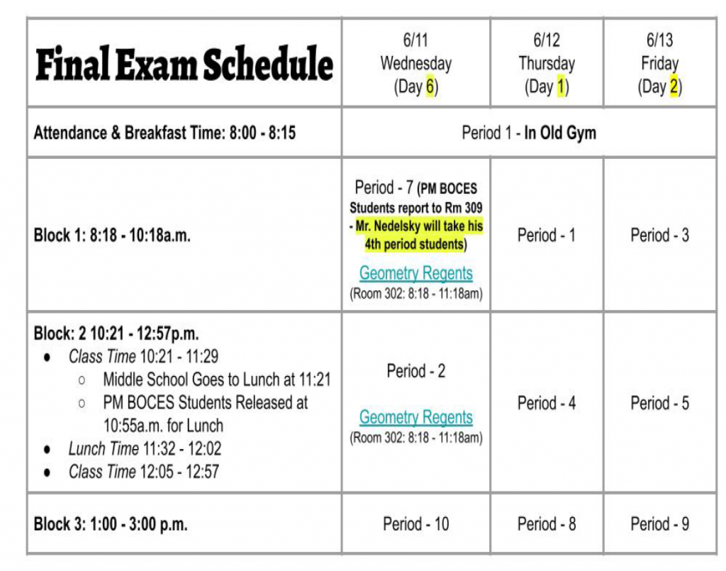 final exam schedule