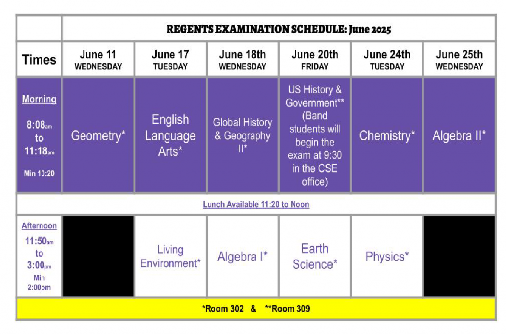 regents exam schedule