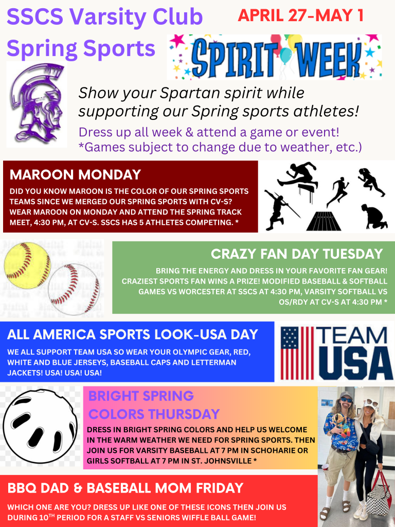 Spring Sports Spirit Week poster