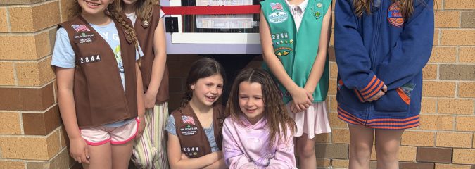 Sharon Springs Girl Scouts Cut Ribbon on Little Free Library at SSCS