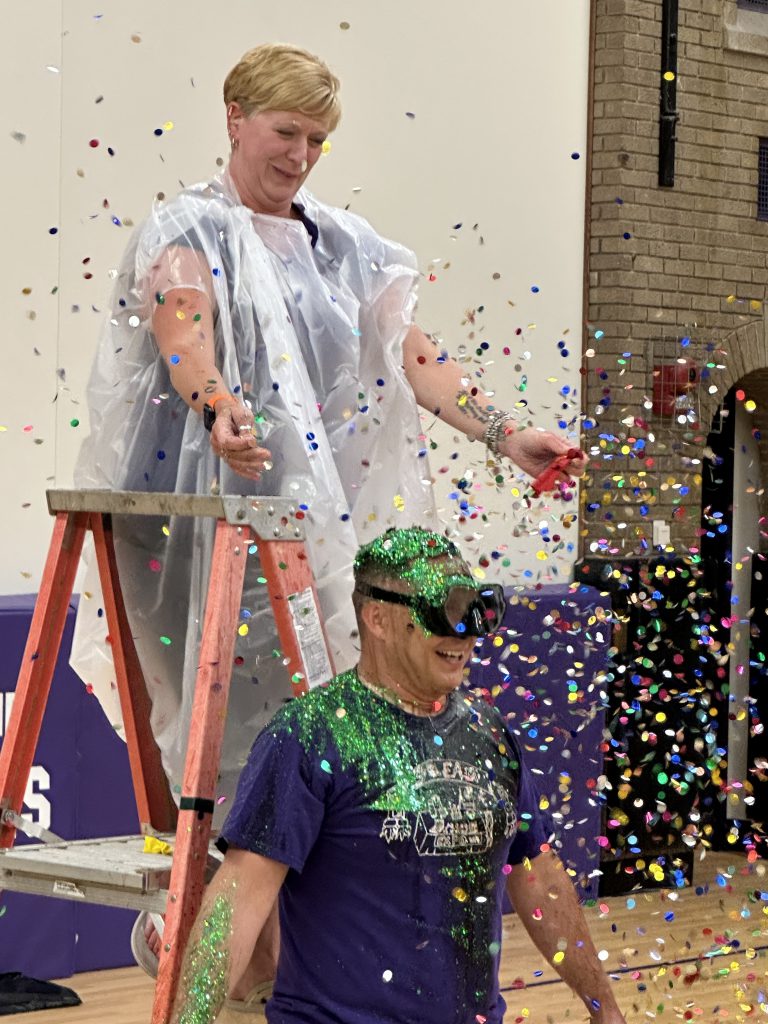 Mr. Yorke loses IXL challenge and is covered in glitter