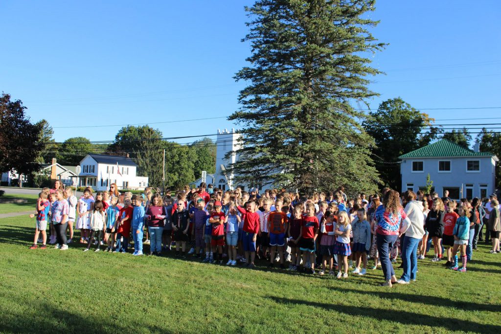 students and staff gather for unity day